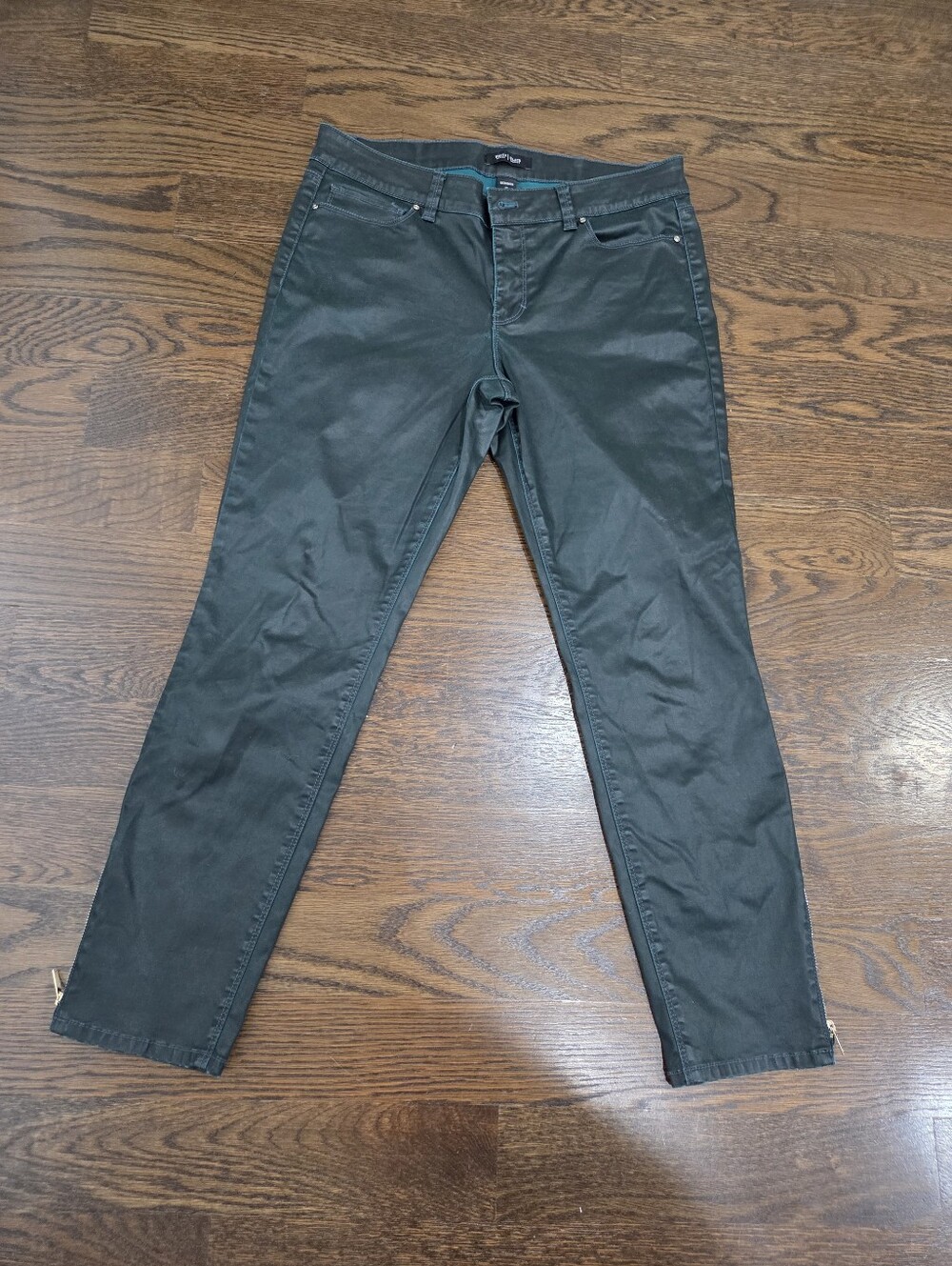 White House Black Market Women’s Skinny Coated Denim Pants in Dark Green Sz.10